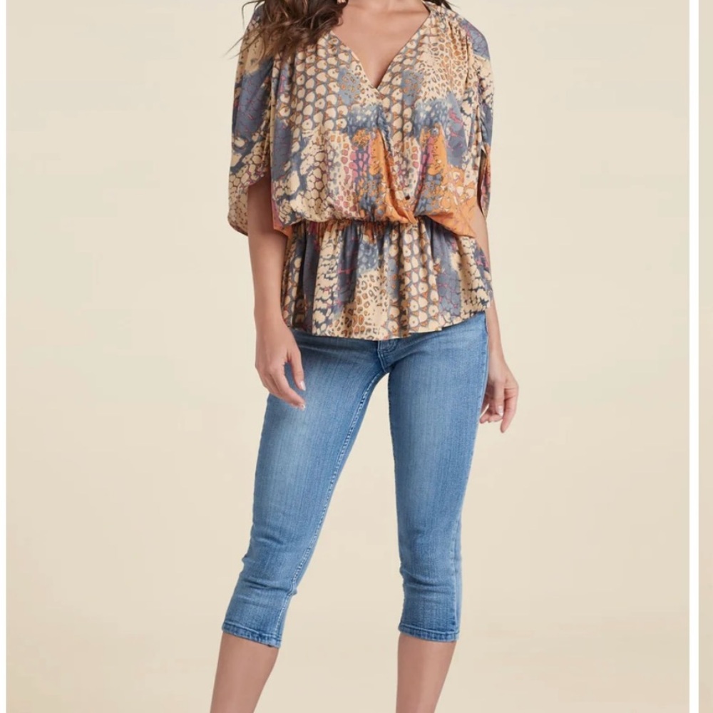 VENUS Orange and Blue Printed Blouse